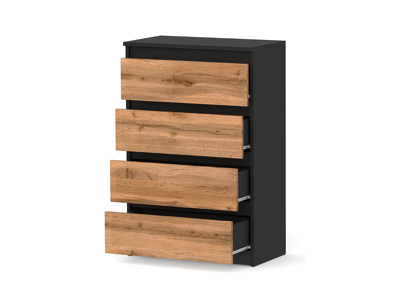 Commode à Tiroirs Noire Chêne Wotan 60 cm Meuble TV Spacieux 4 Tiroirs Style Loft