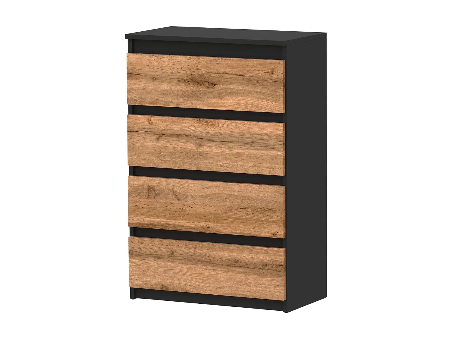 Cómoda con cajones negra roble Wotan 60 cm Mueble TV espacioso 4 cajones estilo loft