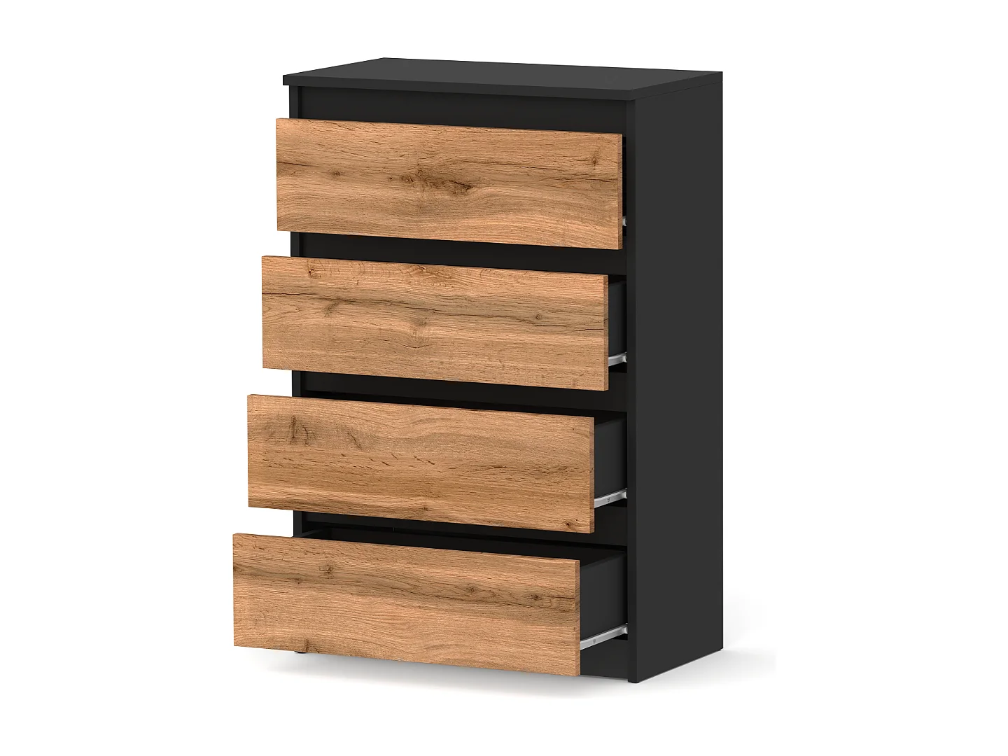 Cómoda con cajones negra roble Wotan 60 cm Mueble TV espacioso 4 cajones estilo loft