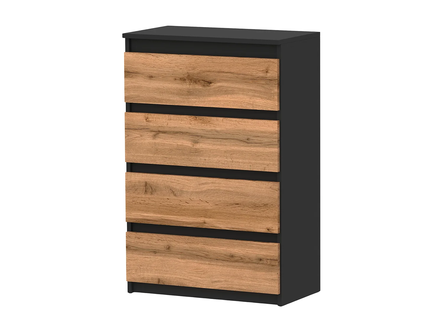 Commode à Tiroirs Noire Chêne Wotan 60 cm Meuble TV Spacieux 4 Tiroirs Style Loft