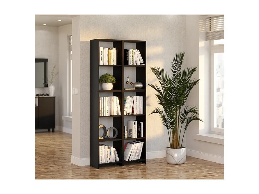 Bibliothèque -Étagère multifonction Noir 5 niveaux 40X30x189cm – Pour livres, jouets et accessoires de bureau