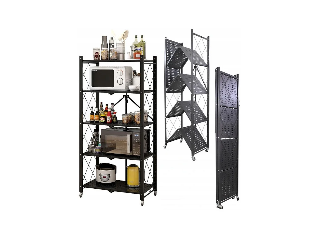Regał Magazynowy FS005 | Czarny | Metalowy Składany | 72x34x163 cm