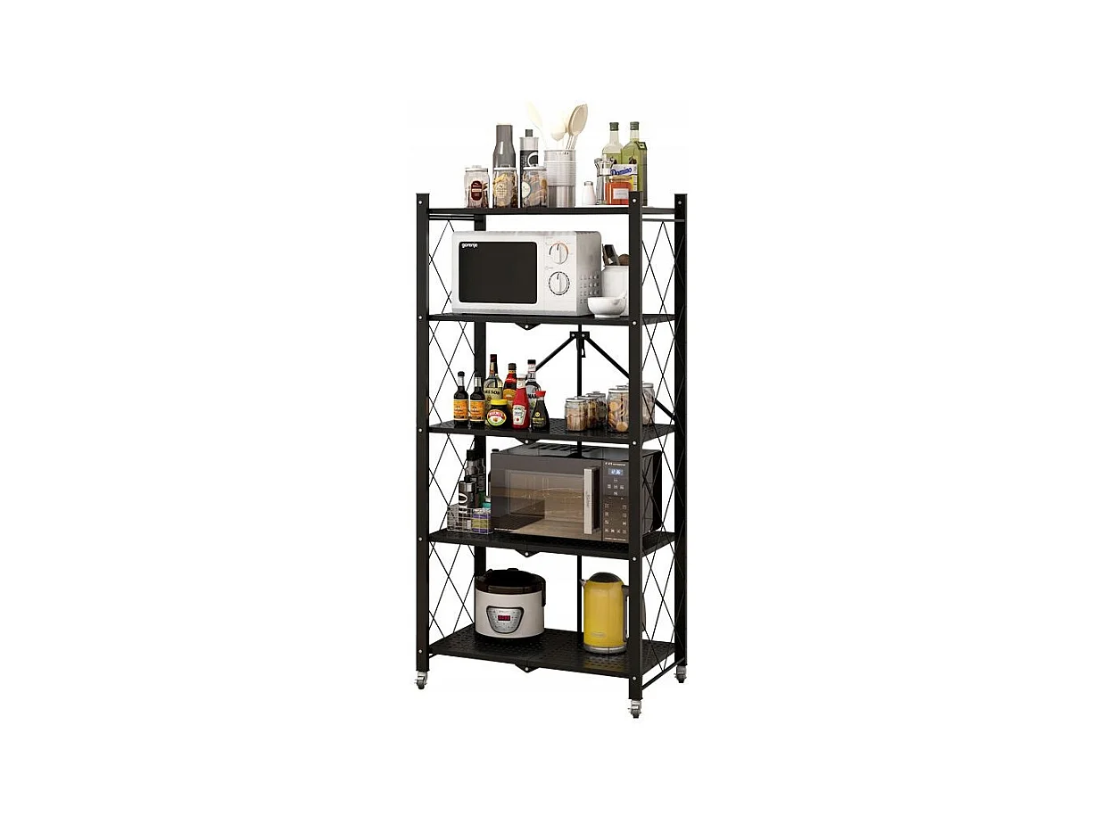 Regał Magazynowy FS005 | Czarny | Metalowy Składany | 72x34x163 cm