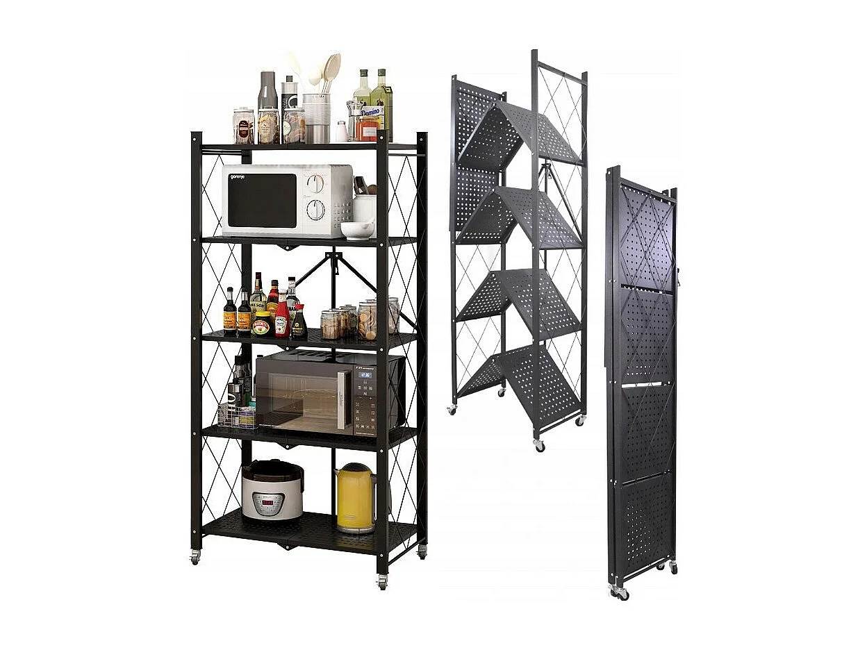 Regał Magazynowy FS005 | Czarny | Metalowy Składany | 72x34x163 cm