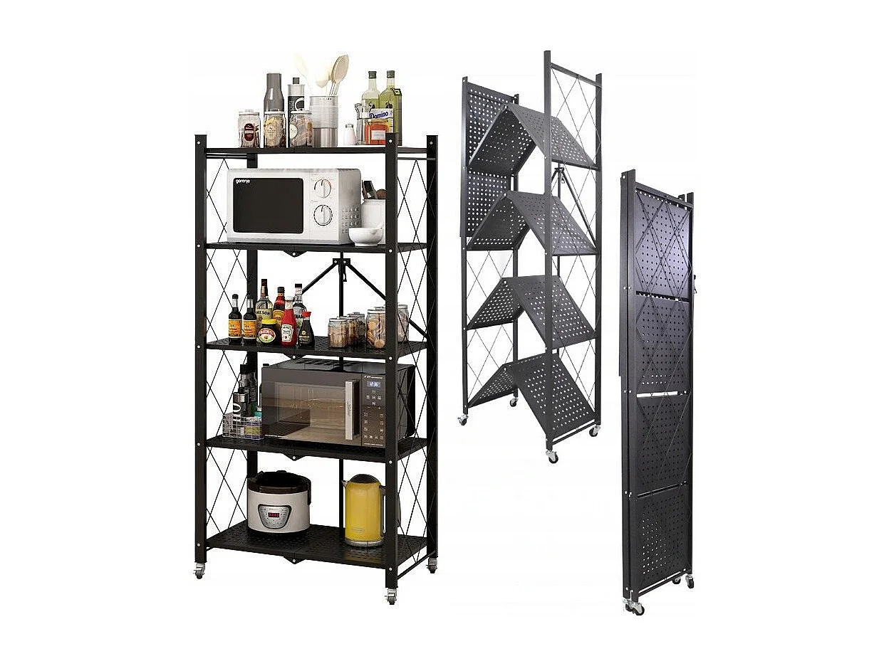 Regał Magazynowy FS005 | Czarny | Metalowy Składany | 72x34x163 cm