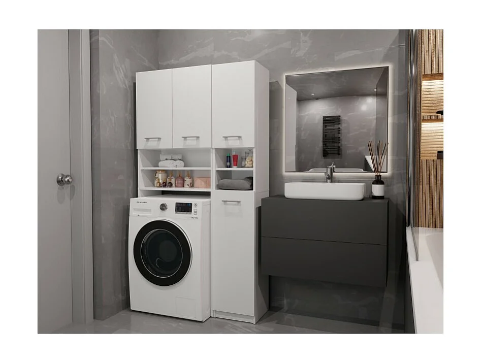 Zestaw Łazienkowy Marpol | Biały | 96x30x180cm | Słupek + Szafka