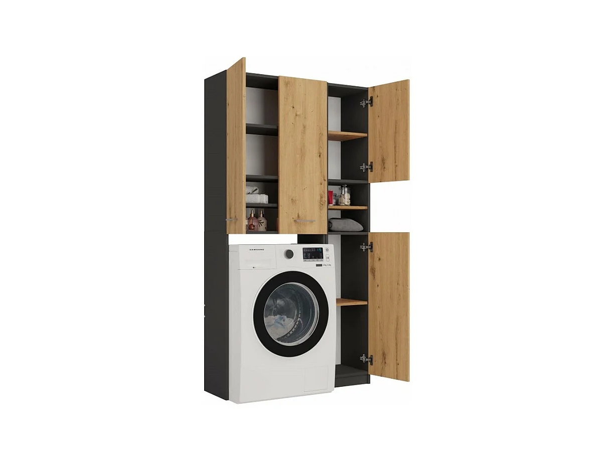 Zestaw Łazienkowy Marpol DD | Antracyt/Dąb Artisan  | 96x30x180 cm | Słupek i Szafka