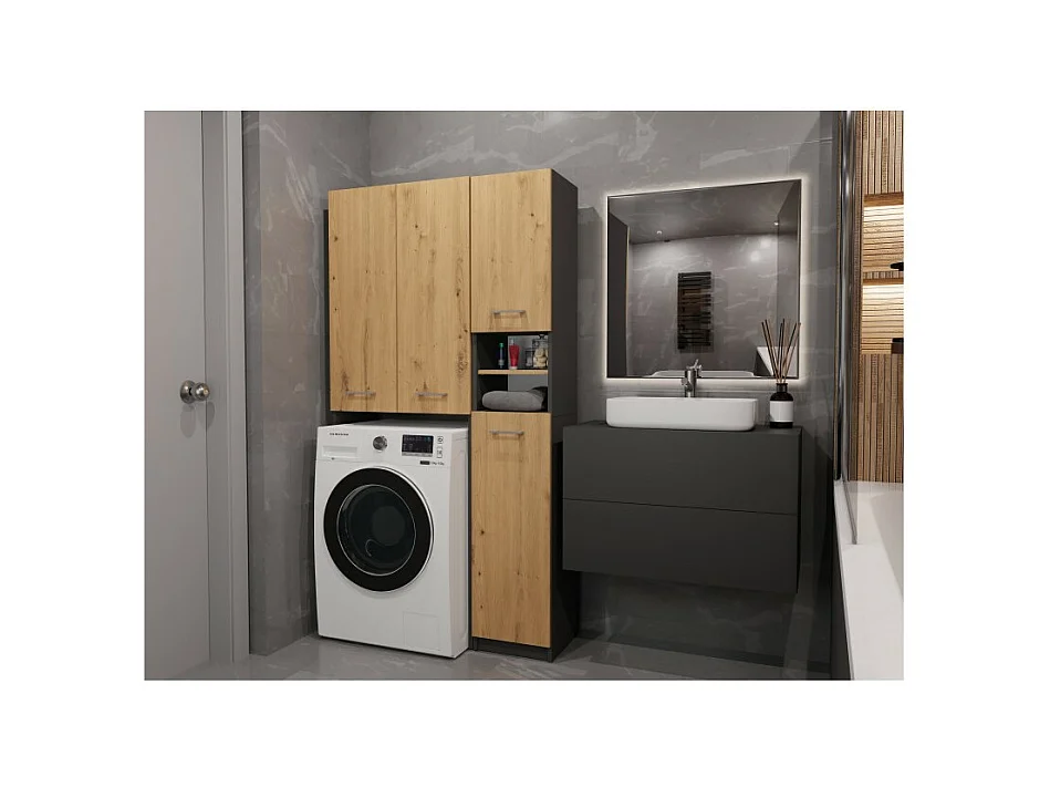 Zestaw Łazienkowy Marpol DD | Antracyt/Dąb Artisan  | 96x30x180 cm | Słupek i Szafka