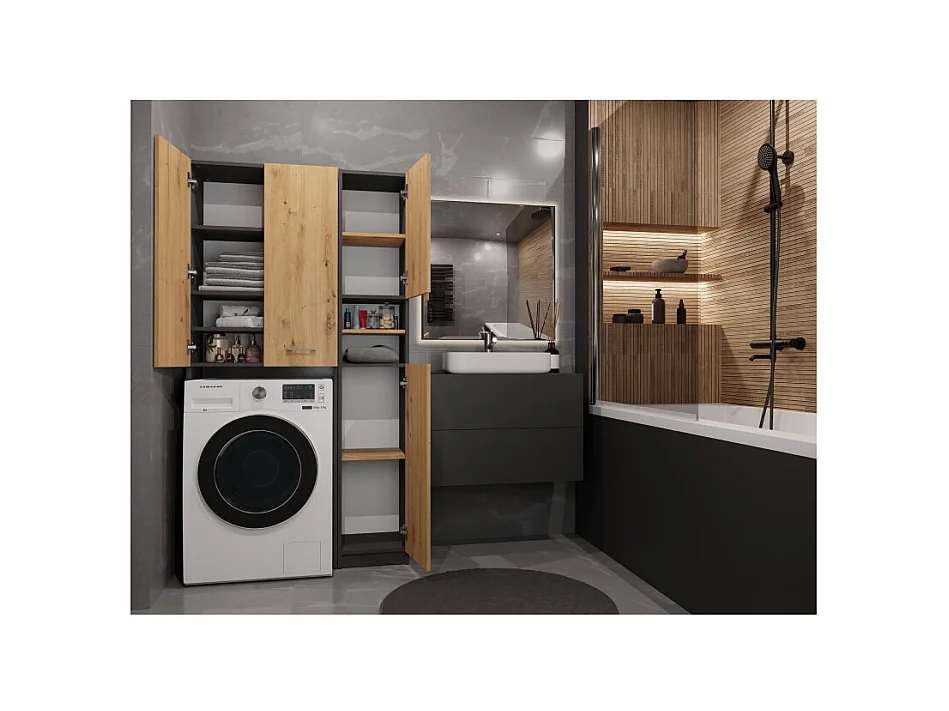 Zestaw Łazienkowy Marpol DD | Antracyt/Dąb Artisan  | 96x30x180 cm | Słupek i Szafka