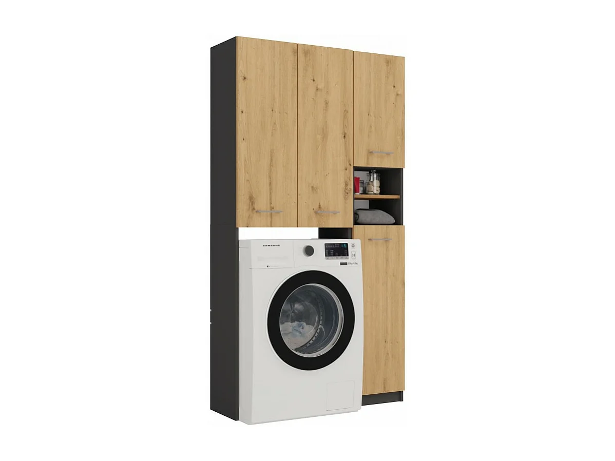 Zestaw Łazienkowy Marpol DD | Antracyt/Dąb Artisan  | 96x30x180 cm | Słupek i Szafka