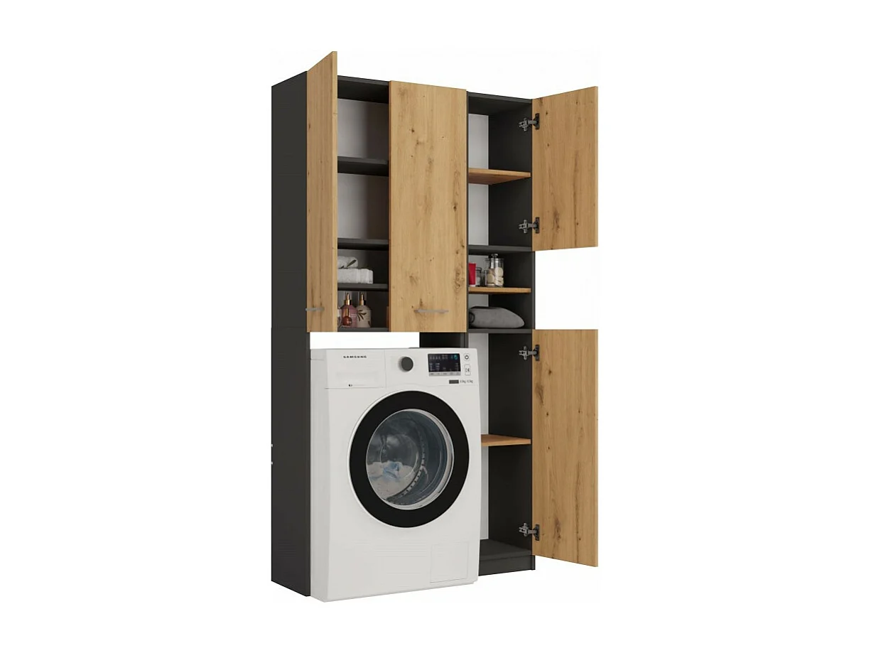 Zestaw Łazienkowy Marpol DD | Antracyt/Dąb Artisan  | 96x30x180 cm | Słupek i Szafka