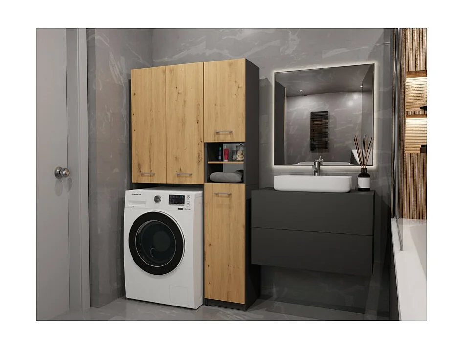 Zestaw Łazienkowy Marpol DD | Antracyt/Dąb Artisan  | 96x30x180 cm | Słupek i Szafka