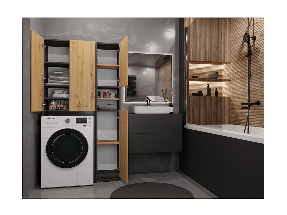 Zestaw Łazienkowy Marpol DD | Antracyt/Dąb Artisan  | 96x30x180 cm | Słupek i Szafka