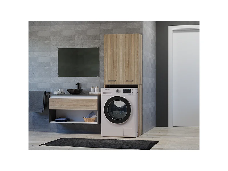 Szafka Łazienkowa POLA DD | Dąb Sonoma | 64x30x180 cm | Regał Nad Pralkę