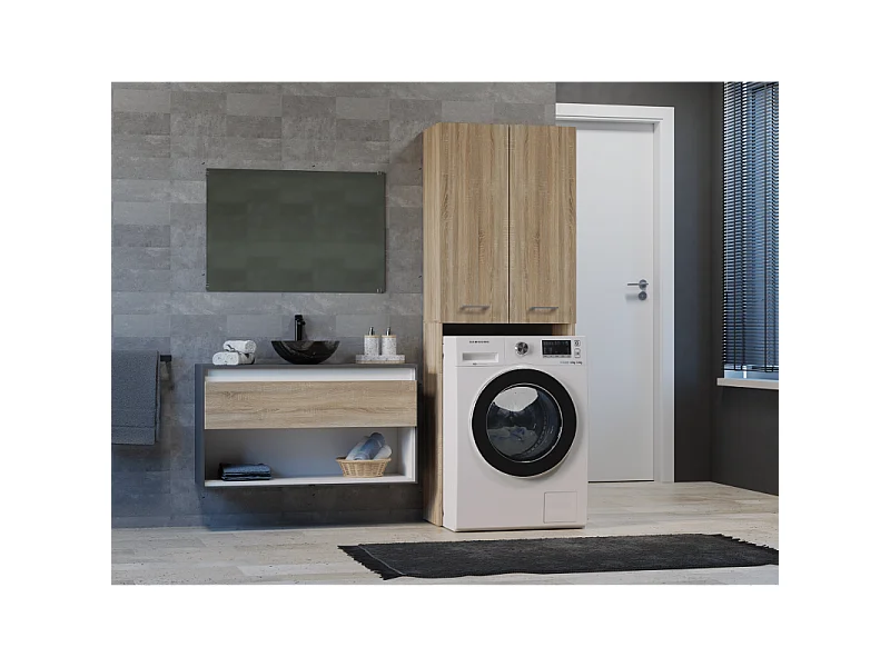 Szafka Łazienkowa POLA DD | Dąb Sonoma | 64x30x180 cm | Regał Nad Pralkę