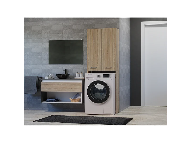 Szafka Łazienkowa POLA DD | Dąb Sonoma | 64x30x180 cm | Regał Nad Pralkę