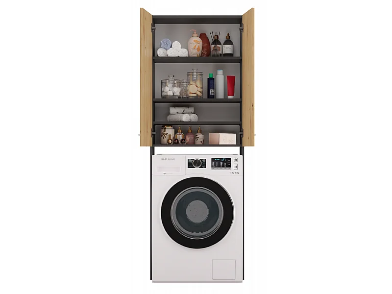 Szafka Łazienkowa POLA DD |  Antracyt/Dąb Artisan  | 64x30x180 cm | Regał Nad Pralkę