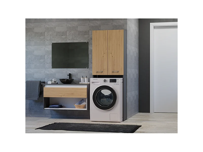 Szafka Łazienkowa POLA DD |  Antracyt/Dąb Artisan  | 64x30x180 cm | Regał Nad Pralkę