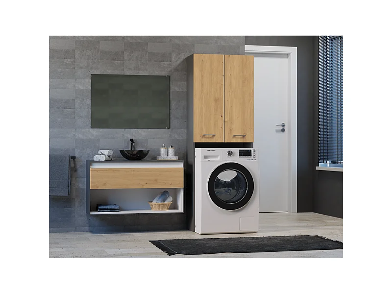 Szafka Łazienkowa POLA DD |  Antracyt/Dąb Artisan  | 64x30x180 cm | Regał Nad Pralkę