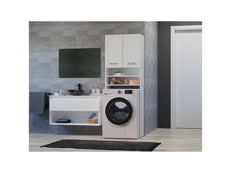 Szafka Pola DK | Biała | | 64x30x180 cm | Regał Łazienkowy nad Pralkę