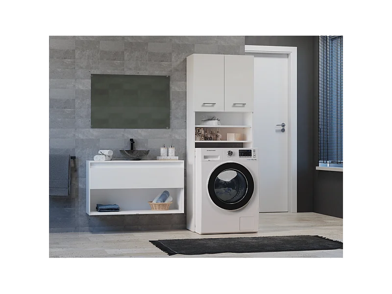 Szafka Pola DK | Biała | | 64x30x180 cm | Regał Łazienkowy nad Pralkę