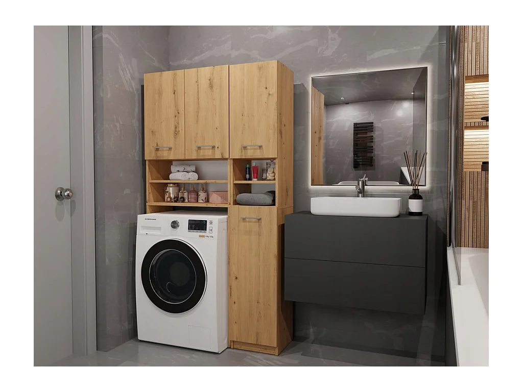 Zestaw Łazienkowy Marpol | Dąb Artisan  | 96x30x180cm | Słupek + Szafka