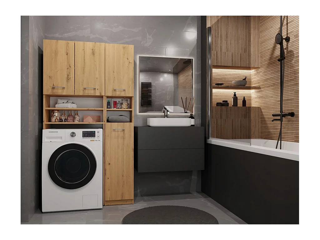 Zestaw Łazienkowy Marpol | Dąb Artisan  | 96x30x180cm | Słupek + Szafka