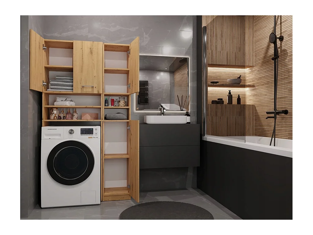 Zestaw Łazienkowy Marpol | Dąb Artisan  | 96x30x180cm | Słupek + Szafka