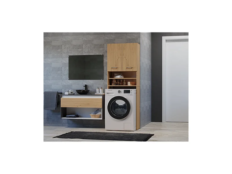 Szafka Łazienkowa POLA DD | Dąb Artisan | 64x30x180 cm | Regał Nad Pralkę