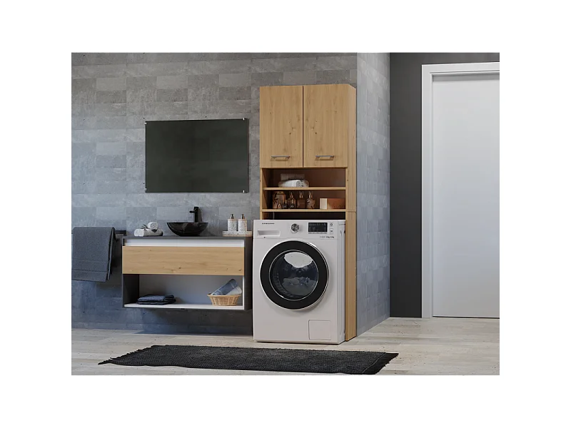 Szafka Łazienkowa POLA DD | Dąb Artisan | 64x30x180 cm | Regał Nad Pralkę