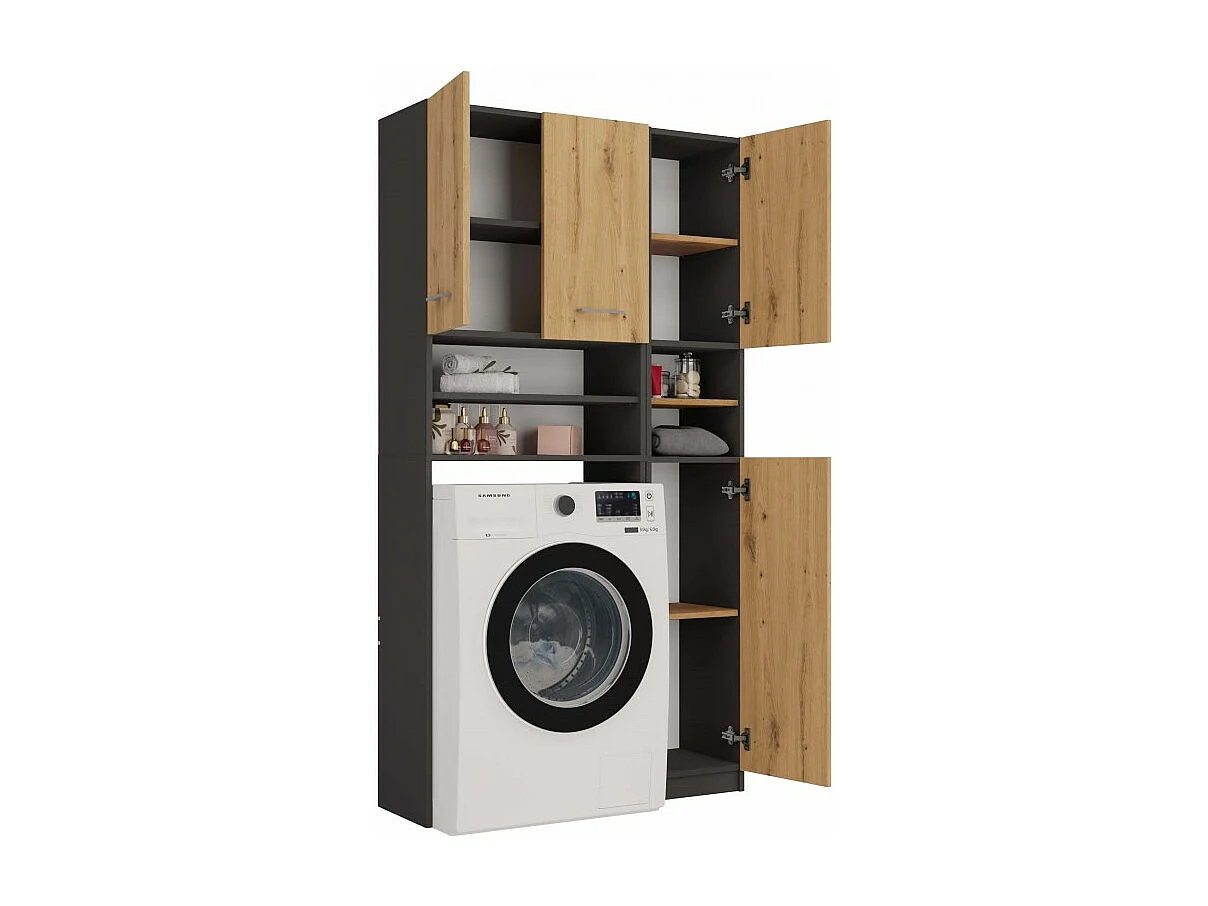 Zestaw Łazienkowy Marpol | Antracyt/Dąb Artisan | 96x30x180cm | Słupek + Szafka