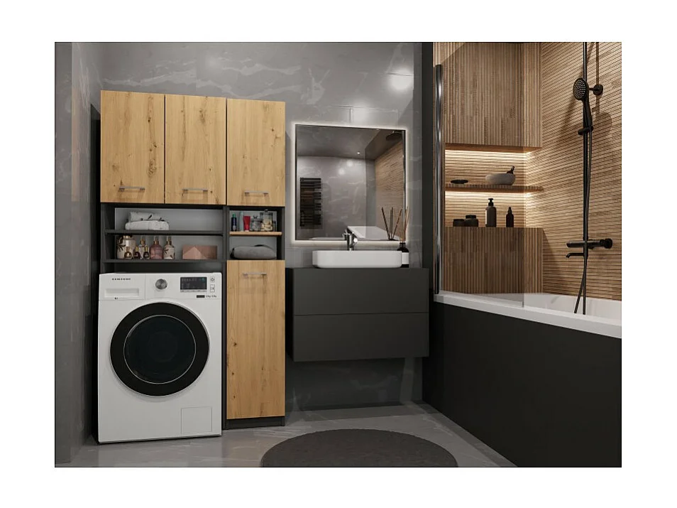 Zestaw Łazienkowy Marpol | Antracyt/Dąb Artisan | 96x30x180cm | Słupek + Szafka