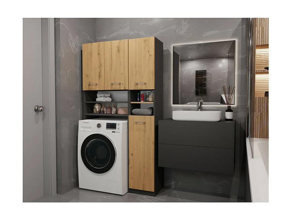 Zestaw Łazienkowy Marpol | Antracyt/Dąb Artisan | 96x30x180cm | Słupek + Szafka