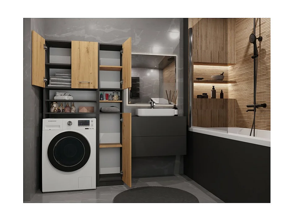 Zestaw Łazienkowy Marpol | Antracyt/Dąb Artisan | 96x30x180cm | Słupek + Szafka