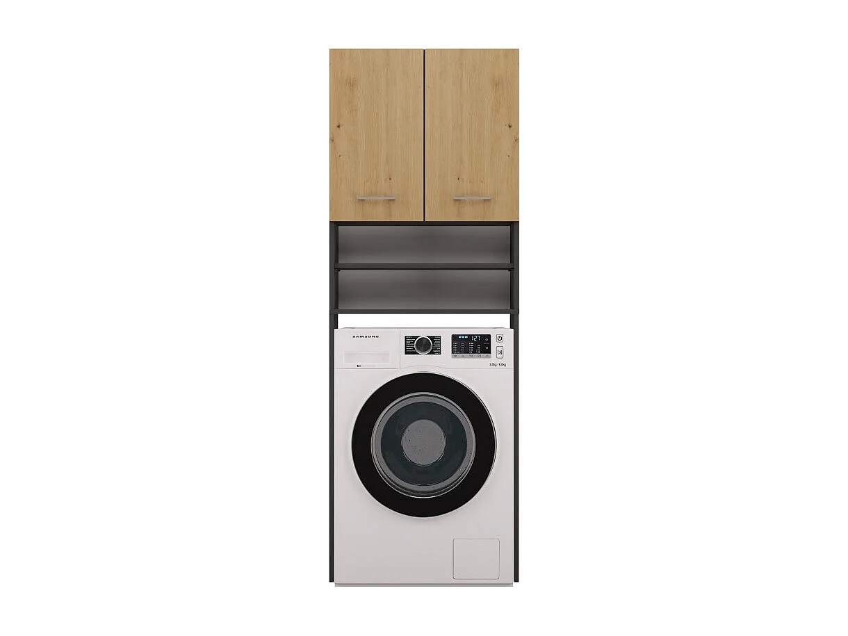 Szafka Pola DK |Antracyt/Dąb Artisan | 64x30x180 cm | Regał Łazienkowy nad Pralkę