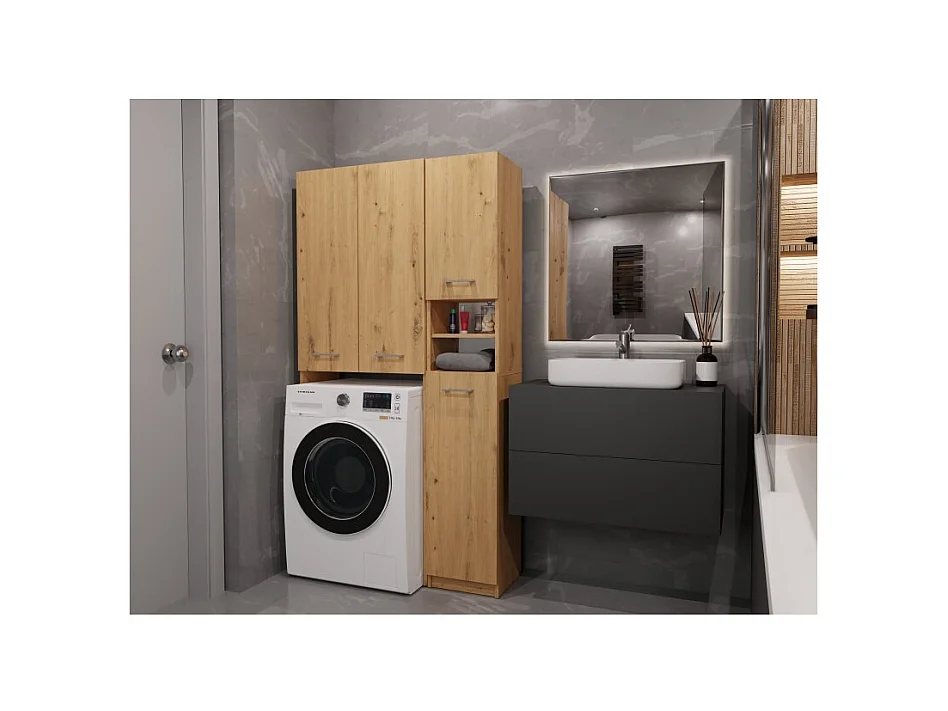 Zestaw Łazienkowy Marpol DD | Dąb Artisan  | 96x30x180 cm | Słupek i Szafka