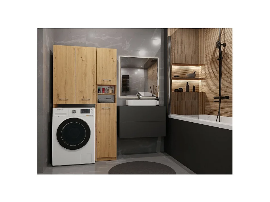 Zestaw Łazienkowy Marpol DD | Dąb Artisan  | 96x30x180 cm | Słupek i Szafka