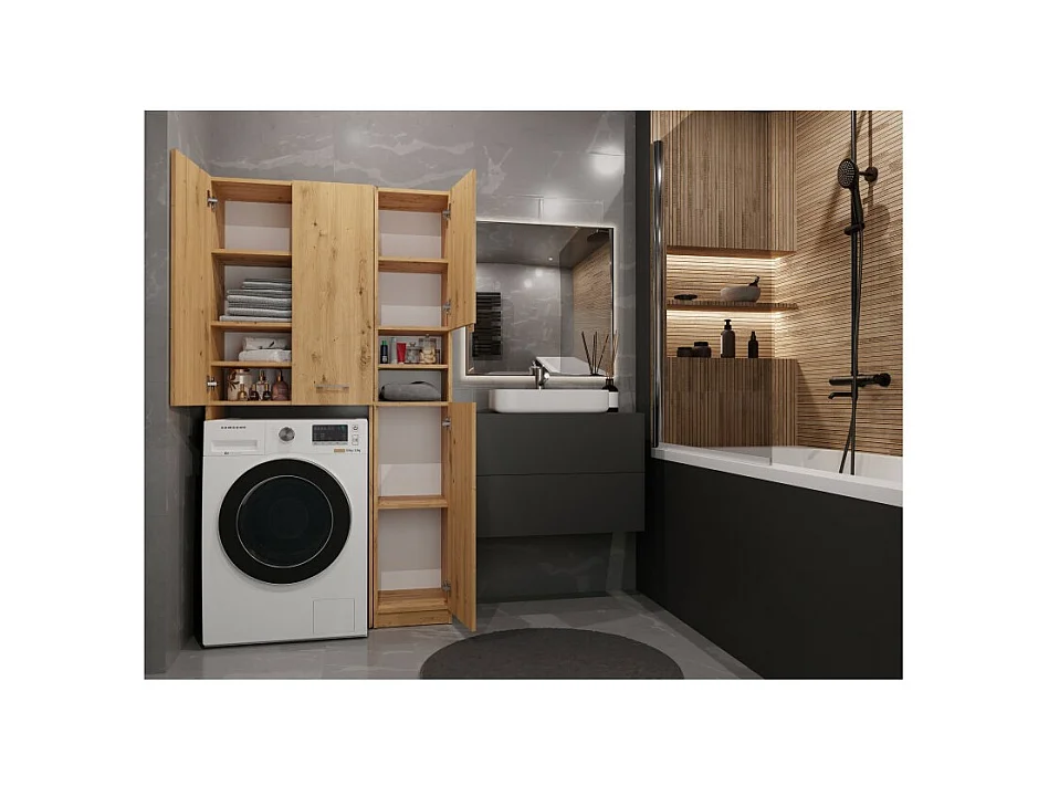 Zestaw Łazienkowy Marpol DD | Dąb Artisan  | 96x30x180 cm | Słupek i Szafka