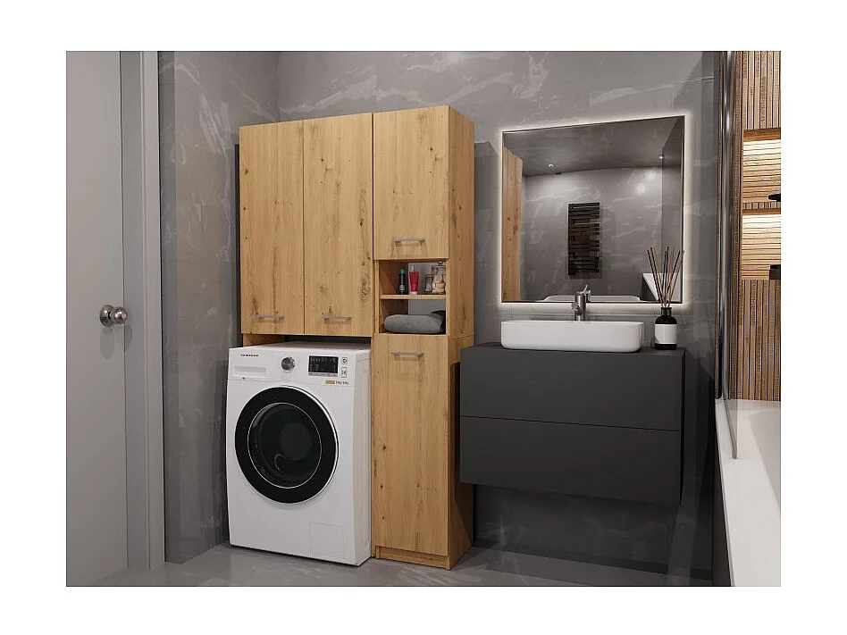 Zestaw Łazienkowy Marpol DD | Dąb Artisan  | 96x30x180 cm | Słupek i Szafka