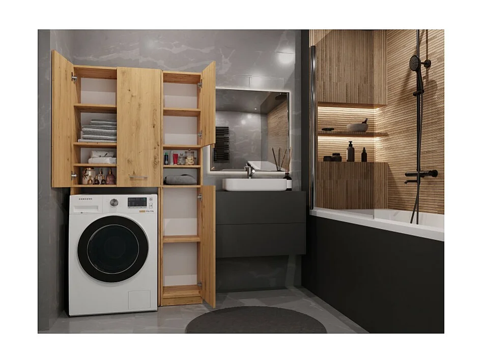 Zestaw Łazienkowy Marpol DD | Dąb Artisan  | 96x30x180 cm | Słupek i Szafka