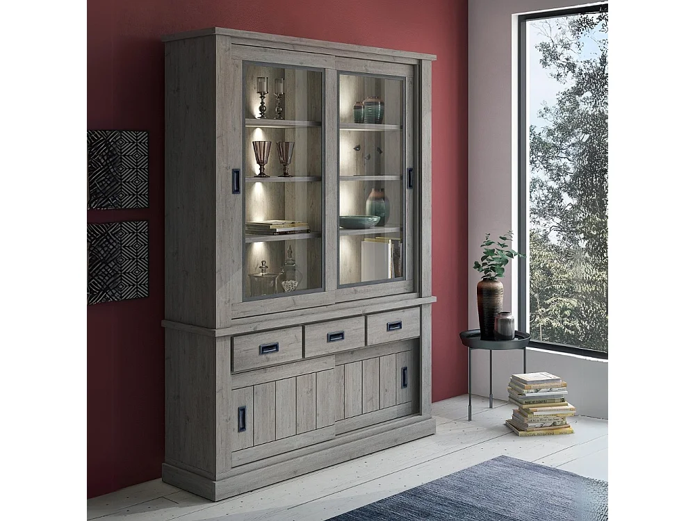 Cristalliera colore ancona oak 3 cassetti e 4 ante scorrevoli Anthony67120 150x39,6x204H stile shabby