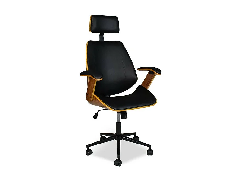 Poltrona ufficio James in similpelle nera e dettagli effetto legno