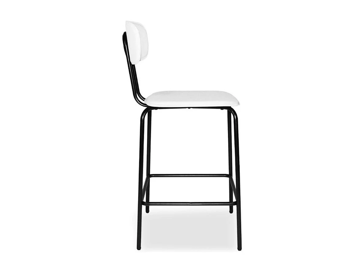 Sgabello Glami con struttura in metallo nero e seduta in pvc effetto cuoio bianco