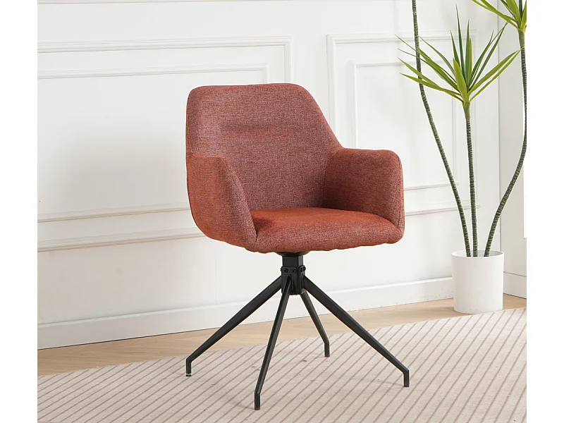 Lot de 2 chaises fauteuils de table MORINI pivotants avec accoudoirs en tissu rouge pour salle à manger, pieds en métal noir