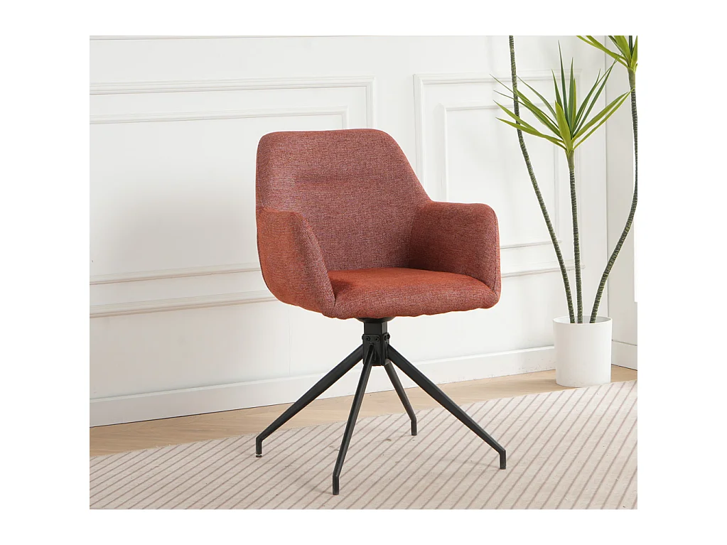 Lot de 2 chaises fauteuils de table MORINI pivotants avec accoudoirs en tissu rouge pour salle à manger, pieds en métal noir