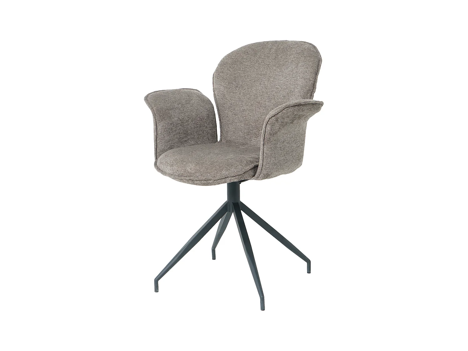 Chaise fauteuil de table Luthor pivotant avec accoudoirs en tissu marron pour salle à manger, pieds en métal noir