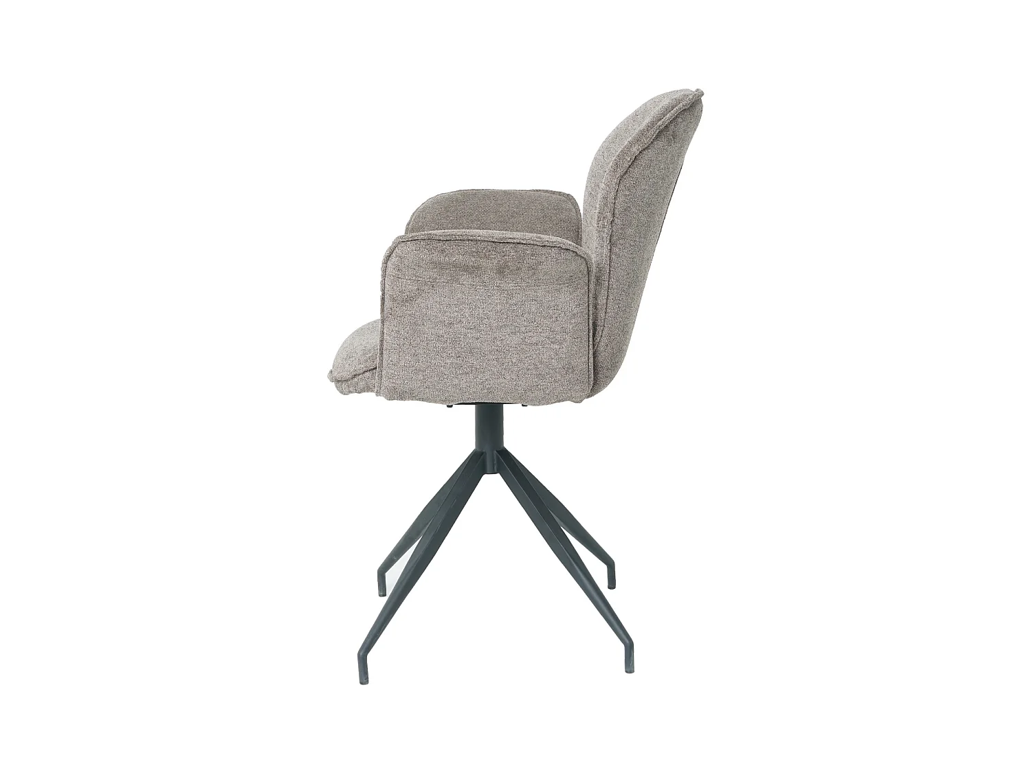 Chaise fauteuil de table Luthor pivotant avec accoudoirs en tissu marron pour salle à manger, pieds en métal noir