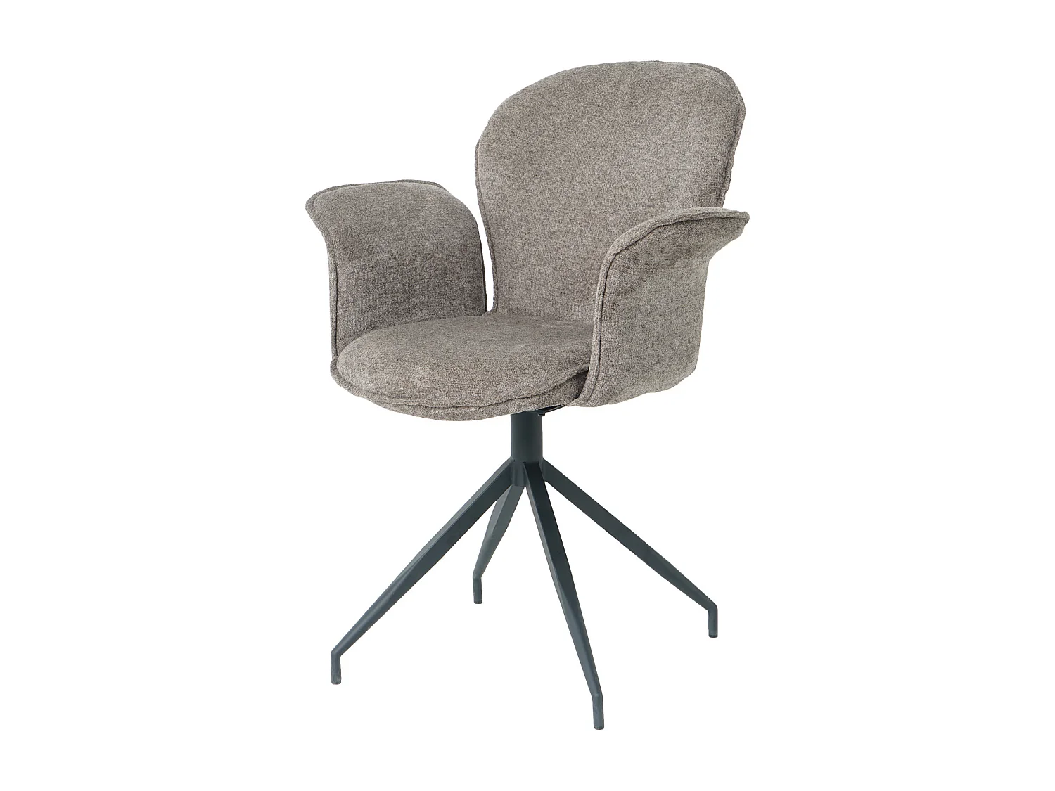 Chaise fauteuil de table Luthor pivotant avec accoudoirs en tissu marron pour salle à manger, pieds en métal noir