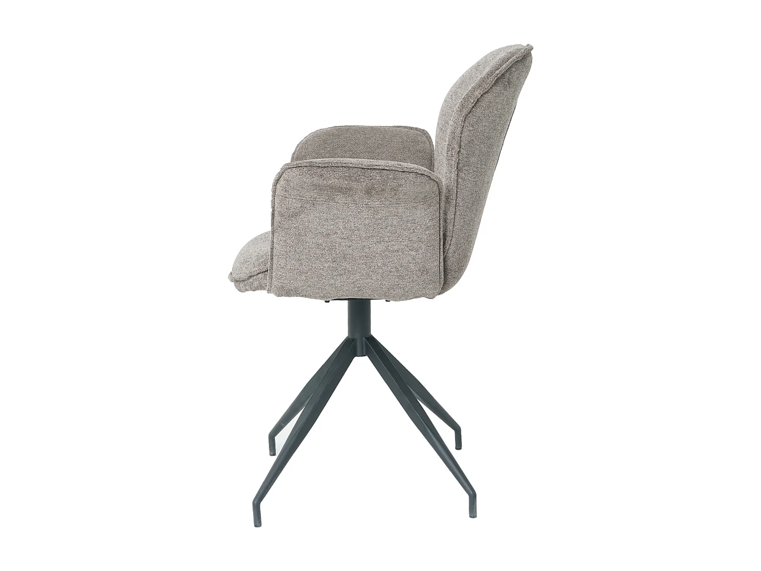 Chaise fauteuil de table Luthor pivotant avec accoudoirs en tissu marron pour salle à manger, pieds en métal noir
