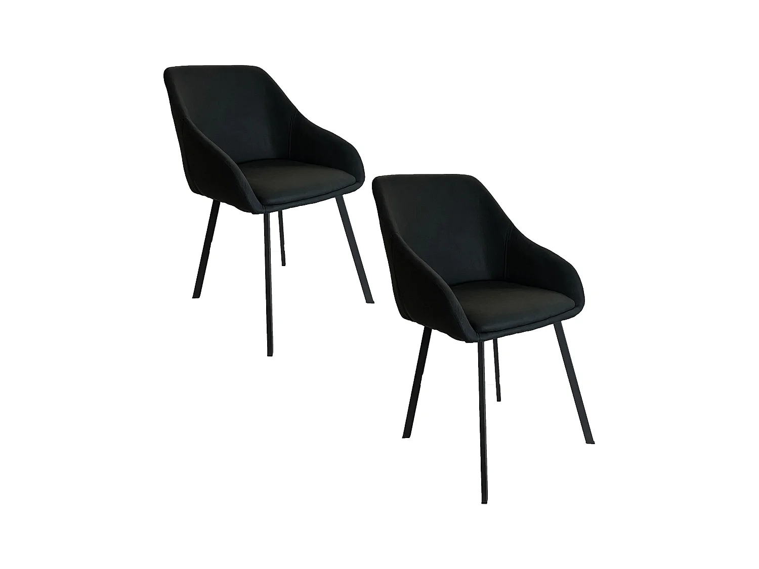 Lot de 2 chaises fauteuils Jena tissu noir pieds métal noir
